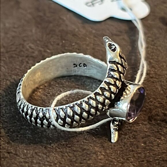 Amethyst Sterling Silver Snake Ring sz9.5 - Picture 7 of 10